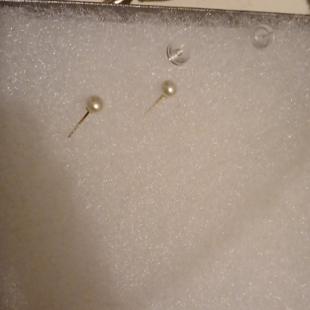 14k solid gold pearl earrings rubber backs